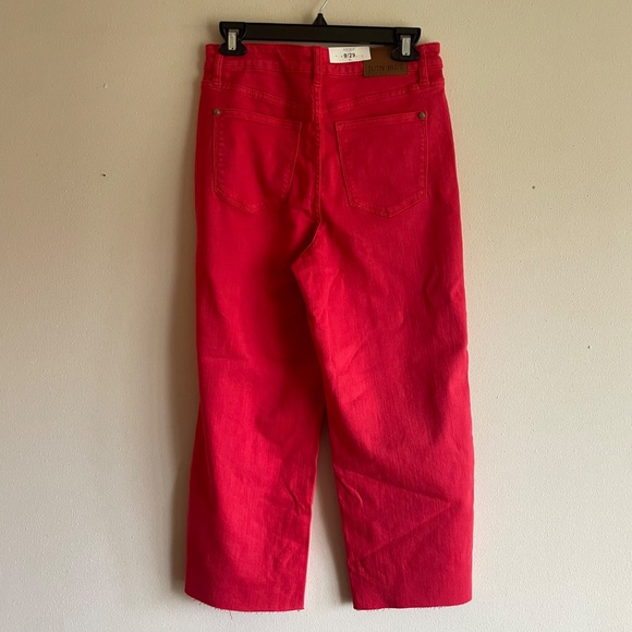 Judy Blue High Waist Garment Dyed Red Tummy Control Wide Leg Crop Denim Jeans - Picture 5 of 10